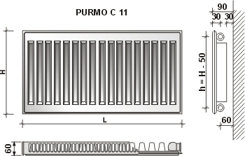 Pадиатор PURMO C 11 500-1400, Подключение на стороне