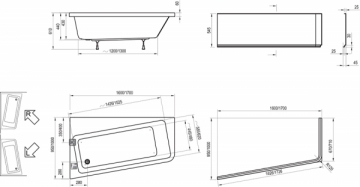 Asimetrinė vonia Ravak 10°, 170x100, kairinė