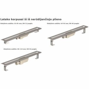 Berėmis dušo latakas ACO ShowerDrain S ir grotelės 70, 80, 90, 100, 120, 150 cm 80 cm