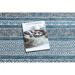 Dryžuotas mėlynas kilimas su raštais LOFT Boho | 60x110 cm 