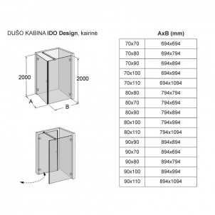 Dušo kabina IDO Design, kairinė 80x110