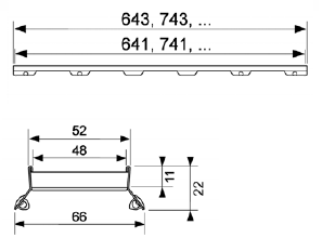 Dušo latako grotelės įklijuojamai plytelei Tece Plate II 70, 80, 90, 100, 120, 150 cm 150 cm