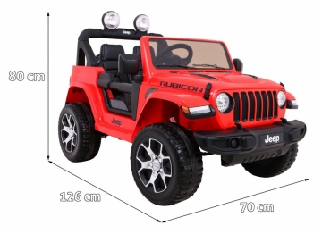 Dvivietis elektromobilis Jeep Wrangler Rubicon, raudonas