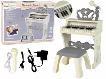 Elektrinis pianinas su kėdute, baltas Musical toys