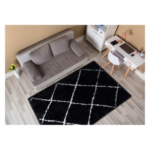 Juodas ilgo plauko kilimas su baltais akcentais FLUFFY | 200x290 cm