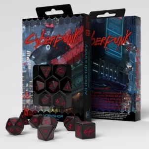 Kauliukų rinkinys Cyberpunk RED RPG (juodos ir raudonos sp.)