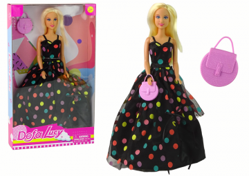Lėlė Lucy su suknele su juodais taškeliais Izglītojošās rotaļlietas