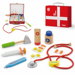 Vaikiškas medinis mažo gydytojo rinkinys lagamine - Viga Toys Profesijų žaislai