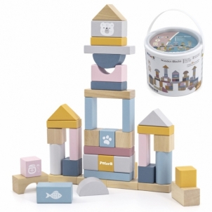 Medinių kaladėlių rinkinys kibirėlyje, 60 elementų Linings and construction toys