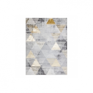 Pilkos spalvos kilimas su auksiniais akcentais LIRA Trikampiai | 80x150 cm 