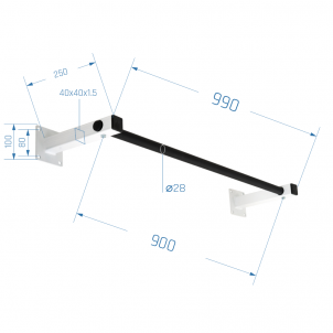 Prie sienos montuojamas skersinis SLIM-2, baltas-juodas iki 180kg