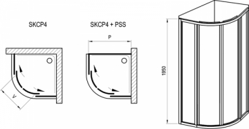 Pusapvalė dušo kabina Ravak Supernova, SKCP4-80 195, balta+stiklas Grape