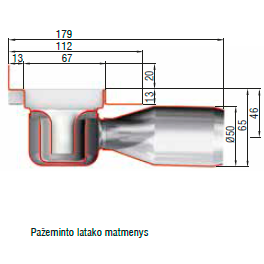 ShowerDrain C dušo latakas 65 Tile su vertik. flanšu, L=98,5 .