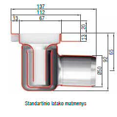 ShowerDrain C dušo latakas 92 Tile su horizont. flanšu, L=88,5 .