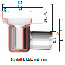 ShowerDrain C dušo latakas 92 Tile su vertik. flanšu, L=98,5 .