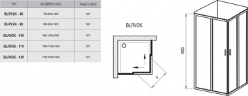 Stačiakampės dušo kabinos sienelė Ravak Blix, BLRV2K-110, blizgi+stiklas Transparent