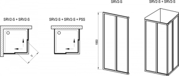 Stačiakampės dušo kabinos sienelė Ravak Supernova, SRV2-100 195 S, balta+plastikas Pearl