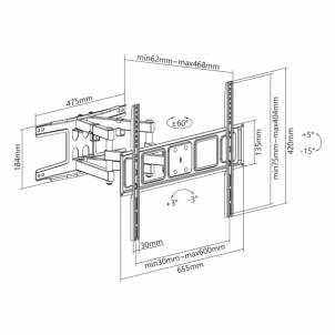 Televizoriaus laikiklis Sbox Full Motion Flat Screen LED TV Mount 37-70 40 kg PLB-3646