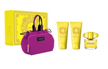 Tualetinis vanduo Versace Yellow Diamond EDT 90 ml + kūno losjonas 100 ml + dušo želė 100 ml + kosmetinė 