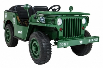 Vaikiškas trivietis elektromobilis Retro Military 4x4, žalias