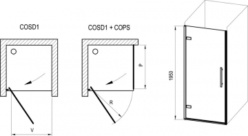 Varstomos dušo durys Ravak Cool!, COSD1-90 juodas+stiklas Transparent