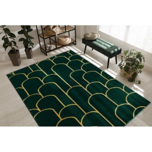 Žalios spalvos kilimas su aukso raštais EMERALD Art deco | 140x190 cm