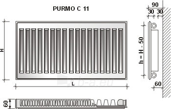 Radiatorius PURMO C 11 550-500, pajungimas šone paveikslėlis 10 iš 11