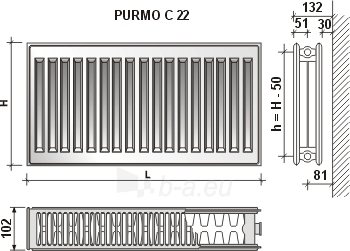 Pадиатор PURMO C 22 500-1000, Подключение на стороне paveikslėlis 5 iš 8