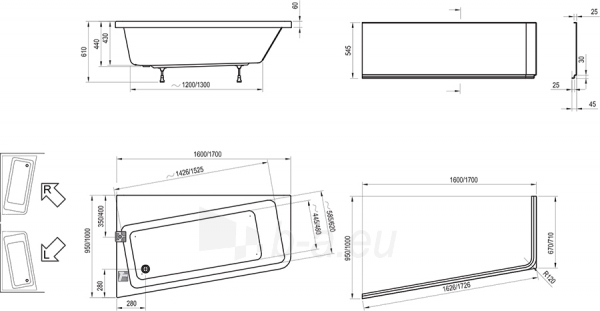 Asimetrinė vonia Ravak 10°, 170x100, kairinė paveikslėlis 10 iš 10