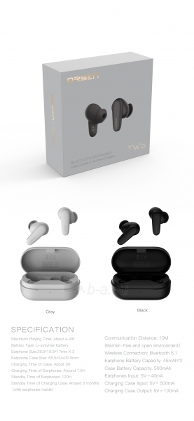 Belaidės ausinės Orsen T3 Bluetooth Earphones black paveikslėlis 10 iš 10