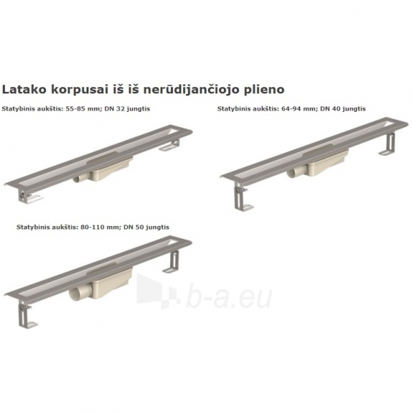 Berėmis dušo latakas ACO ShowerDrain S ir grotelės 70, 80, 90, 100, 120, 150 cm 80 cm paveikslėlis 3 iš 4