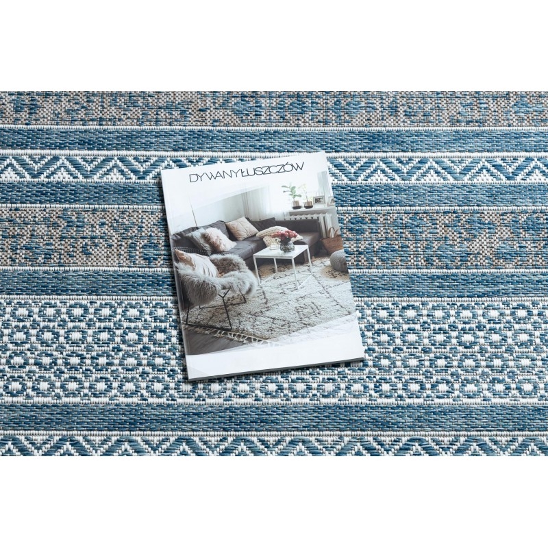 Dryžuotas mėlynas kilimas su raštais LOFT Boho | 160x230 cm paveikslėlis 1 iš 16