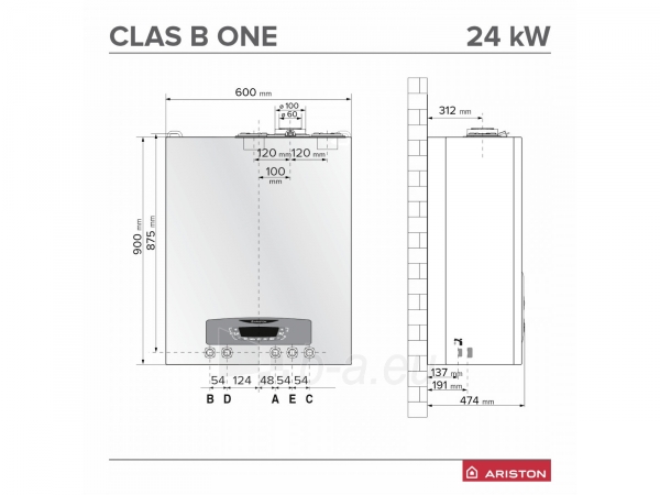 Dujinis kondensacinis katilas Ariston Clas B One Wi-Fi, 24 su integruotomis 2x20l talpomis paveikslėlis 5 iš 5