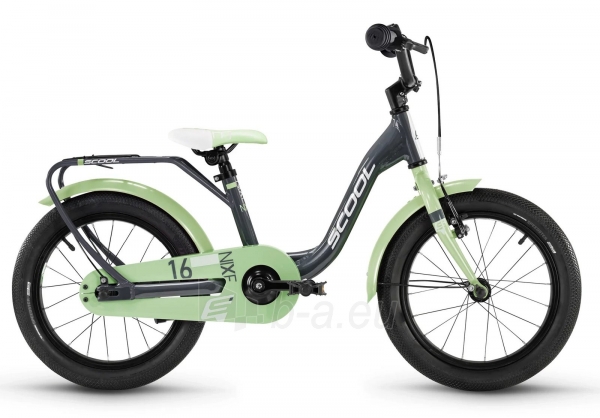 Dviratis SCOOL niXe 16 1-speed coaster-brake Aluminium dark grey-pastel green paveikslėlis 1 iš 1