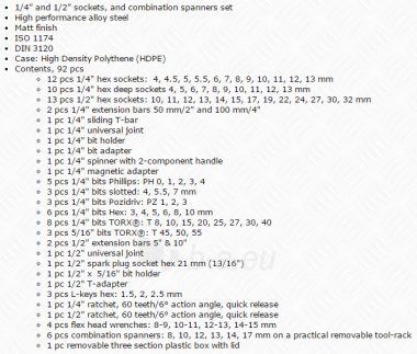 Įrankių rinkinys 1/4 1/2 (92gab.) Bahco paveikslėlis 2 iš 7