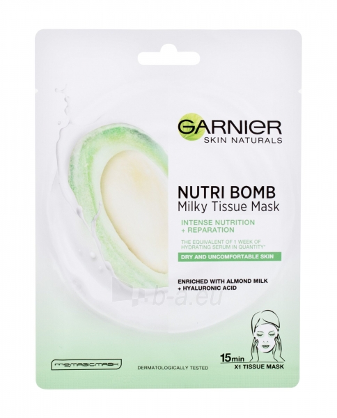 Kaukė sausai odai Garnier Skin Naturals Nutri Bomb Almond Milk + Hyaluronic Acid 1vnt paveikslėlis 1 iš 1