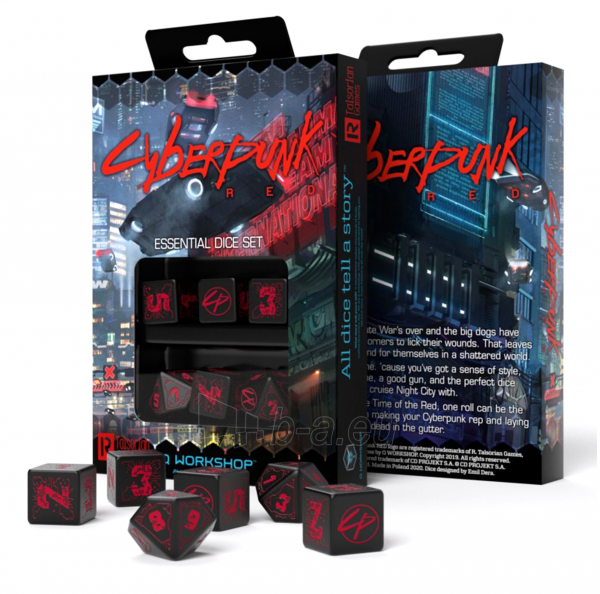 Kauliukų rinkinys Cyberpunk RED Essential (juodos ir raudonos sp.) paveikslėlis 1 iš 11