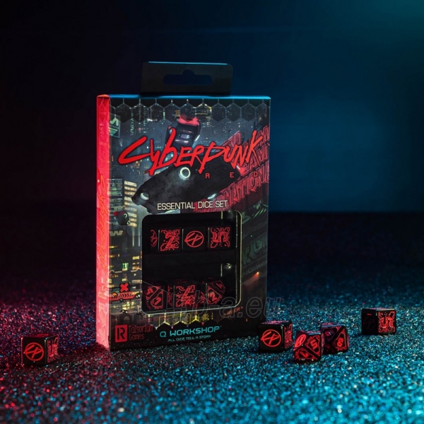 Kauliukų rinkinys Cyberpunk RED Essential (juodos ir raudonos sp.) paveikslėlis 6 iš 11