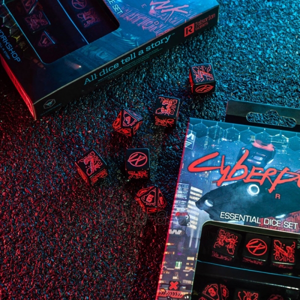 Kauliukų rinkinys Cyberpunk RED Essential (juodos ir raudonos sp.) paveikslėlis 11 iš 11