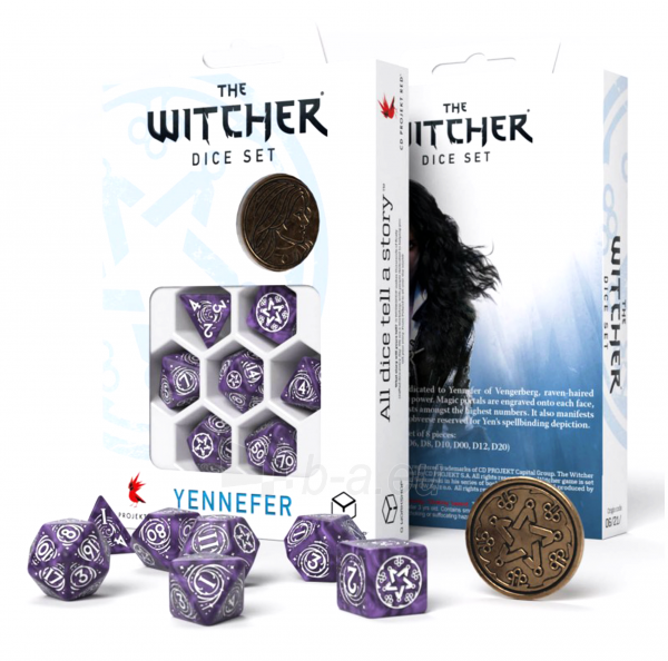 Kauliukų rinkinys The Witcher Yennefer (levandų ir baltos sp.) paveikslėlis 1 iš 4