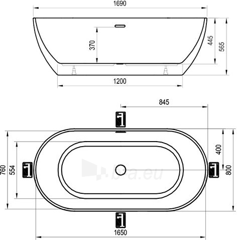 Laisvai pastatoma vonia Ravak Freedom O, 1690x800 paveikslėlis 6 iš 7