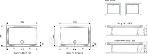 Lietas dušo padėklas Ravak Gigant Pro Flat, 100x80 baltas paveikslėlis 3 iš 3