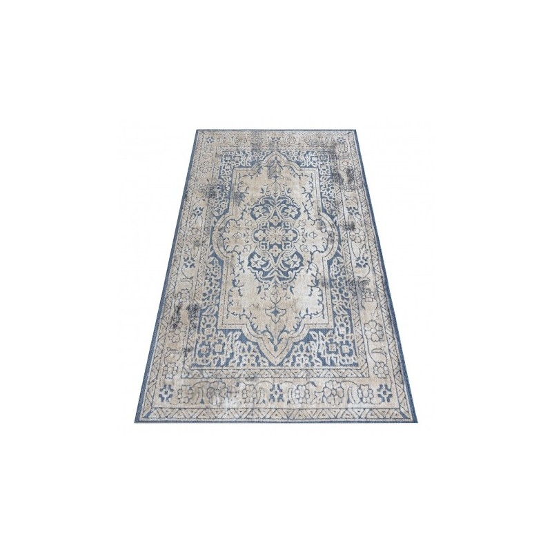 Ornamentais margintas kilimas su mėlynais akcentais SOLE | 80x250 cm paveikslėlis 1 iš 5