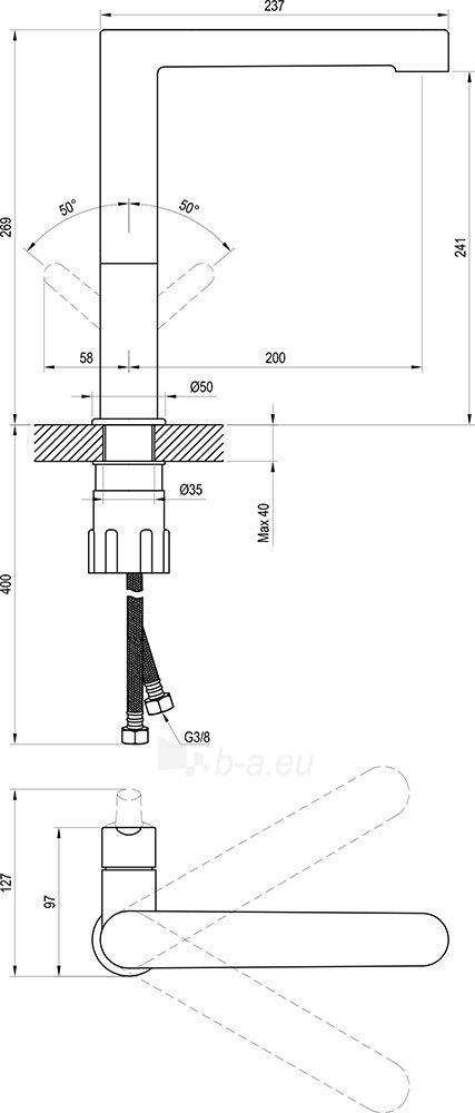 Plautuvės maišytuvas Ravak Puri, PU 016.20 juodas, be ištraukiamo dušelio paveikslėlis 3 iš 3