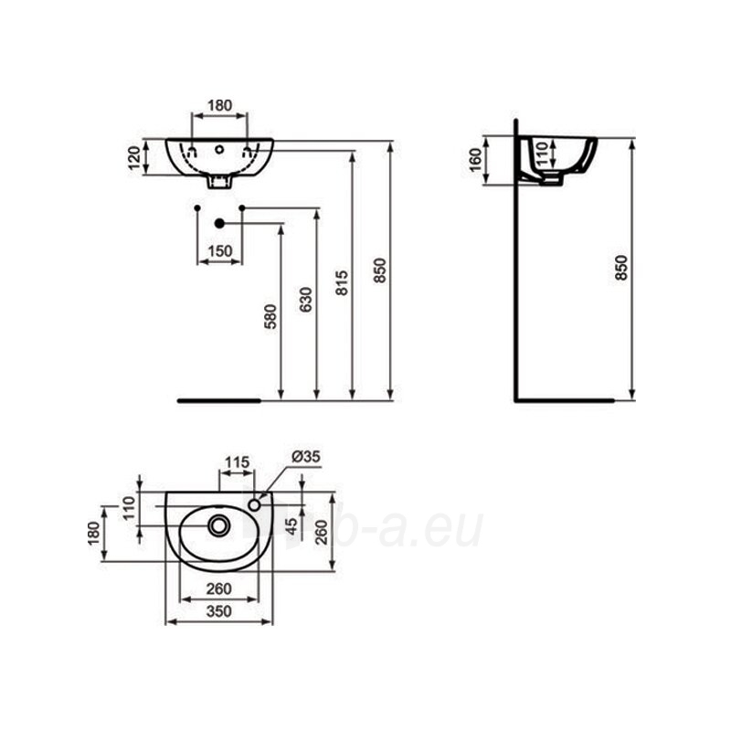 Praustuvas IDEAL STANDARD Simplicity 35x26 paveikslėlis 3 iš 3