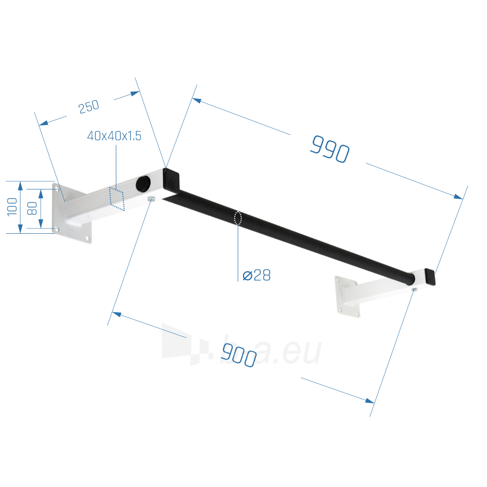 Prie sienos montuojamas skersinis SLIM-2, baltas-juodas iki 180kg paveikslėlis 2 iš 3