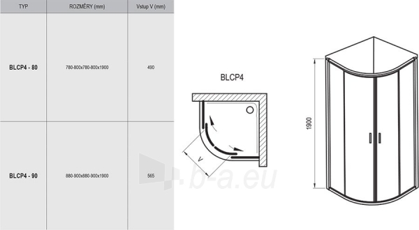 Pusapvalė dušo kabina Ravak Blix, BLCP4-90, balta+stiklas Transparent paveikslėlis 2 iš 2