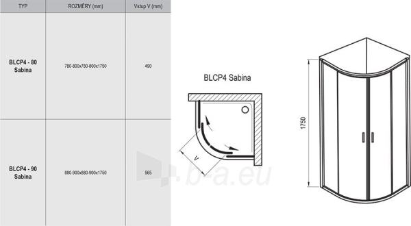 Pusapvalė dušo kabina Ravak Blix, BLCP4-90 Sabina, balta+stiklas Grape paveikslėlis 2 iš 2