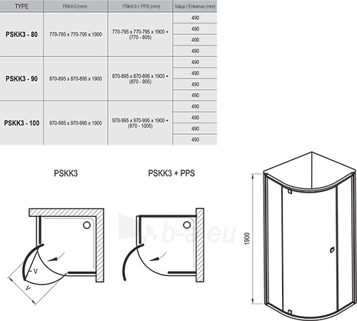 Semicircural shower Ravak Pivot, PSKK3-80, satinas+glass Transparent paveikslėlis 4 iš 4