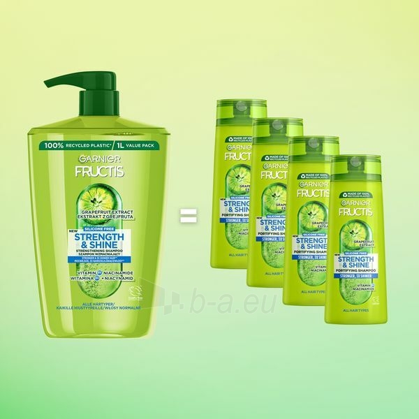 Šampūnas Garnier Strengthening shampoo for all hair types without shine and strength Fructis Strength & Shine ( Strength ening Shampoo) - 1000 ml paveikslėlis 4 iš 8